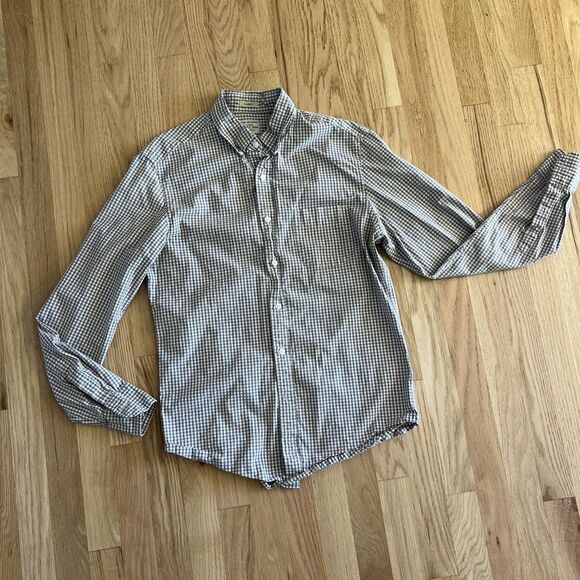 J.Crew Shirt Mens Size M Taupe White Gingham Check Button Down Classic Stretch - Picture 1 of 9